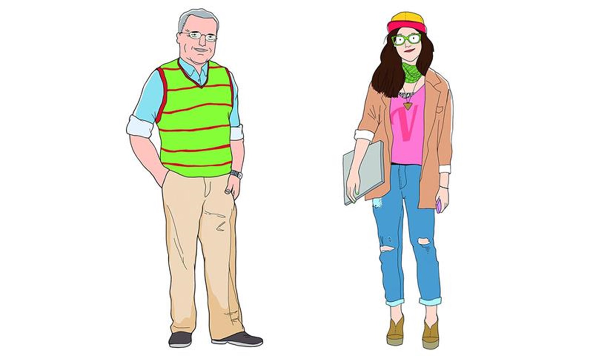 Illustration eines älteren Mannes und einer jungen Frau