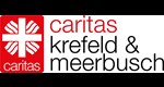 Logo der Caritas für Krefeld und Meerbusch. Kombination aus Bild - das rot-weiße Flammenkreuz der Caritas - und Textteil, 
