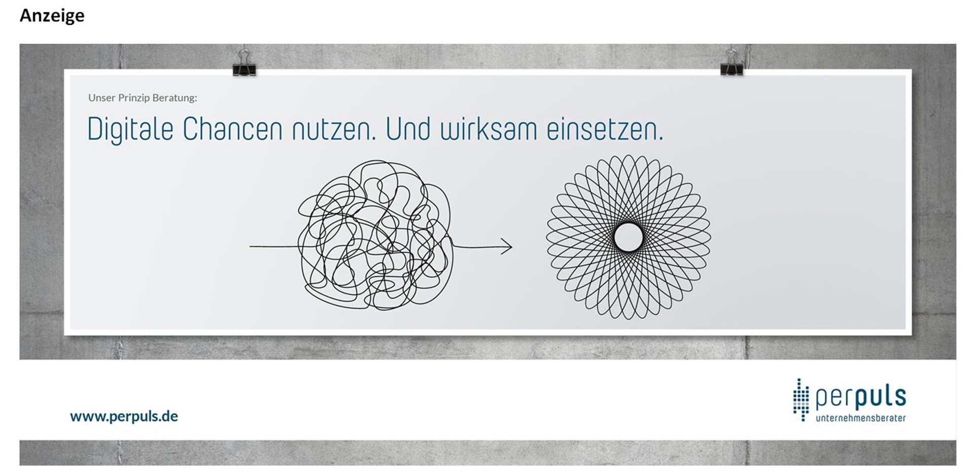 Die Anzeige der Firma Perplus empfiehlt ihre digitalen Angebote.