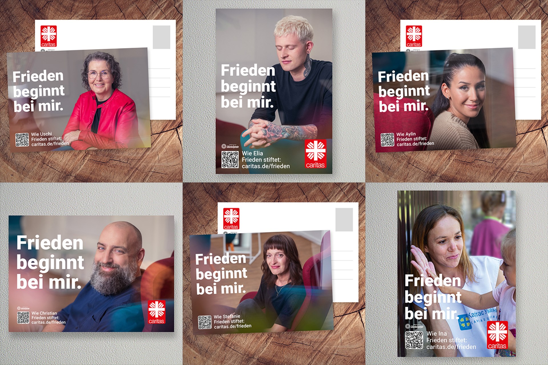 verschiedene Poster, Flyer und weitere Materialien zur Caritas-Kampagne 2024