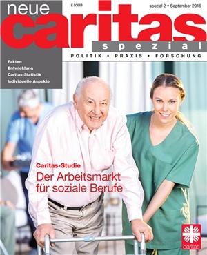 Die Titelseite der Spezialausgabe zeigt einen Senioren mit einer Pflegekraft.