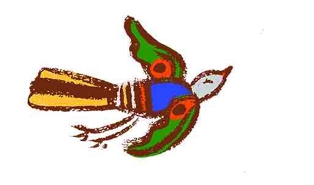Die bunte Zeichnung zeigt einen Vogel im Flug.
